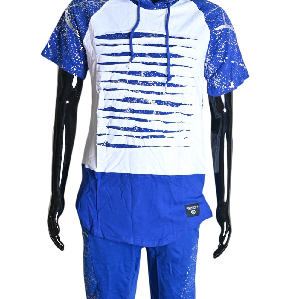 Blue and White Men Shorts set